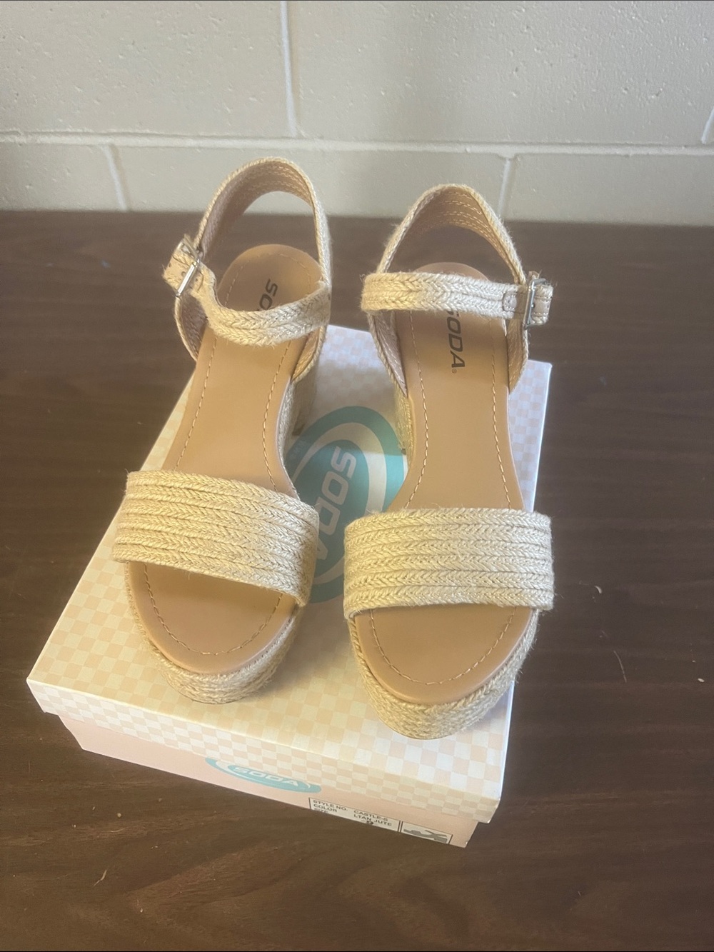 Soda Beige Braided Espadrille Wedge Sandals